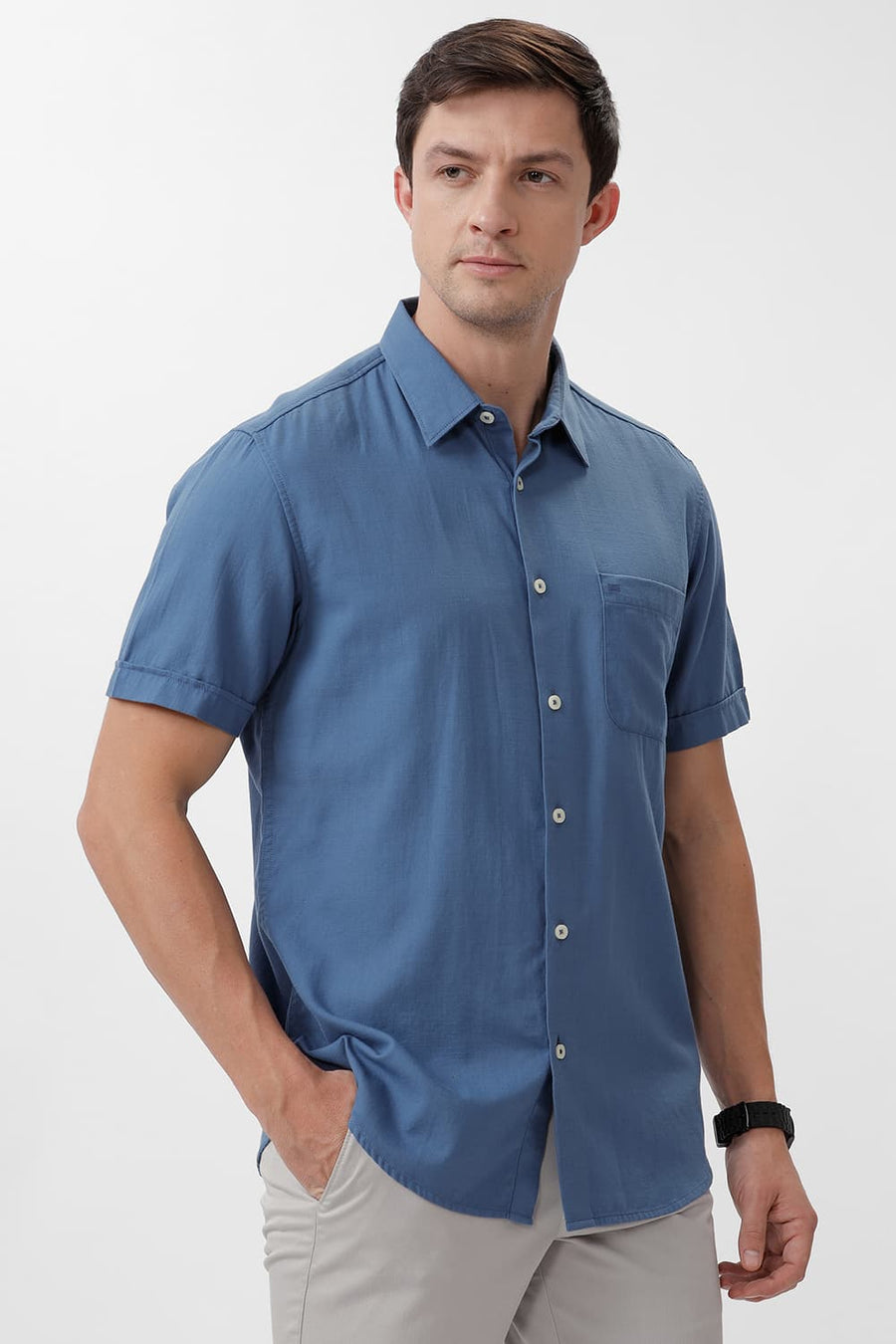 BASICS SLIM FIT BLUE HARBOR COTTON BROKEN TWILL HALFSLEEVES SHIRT