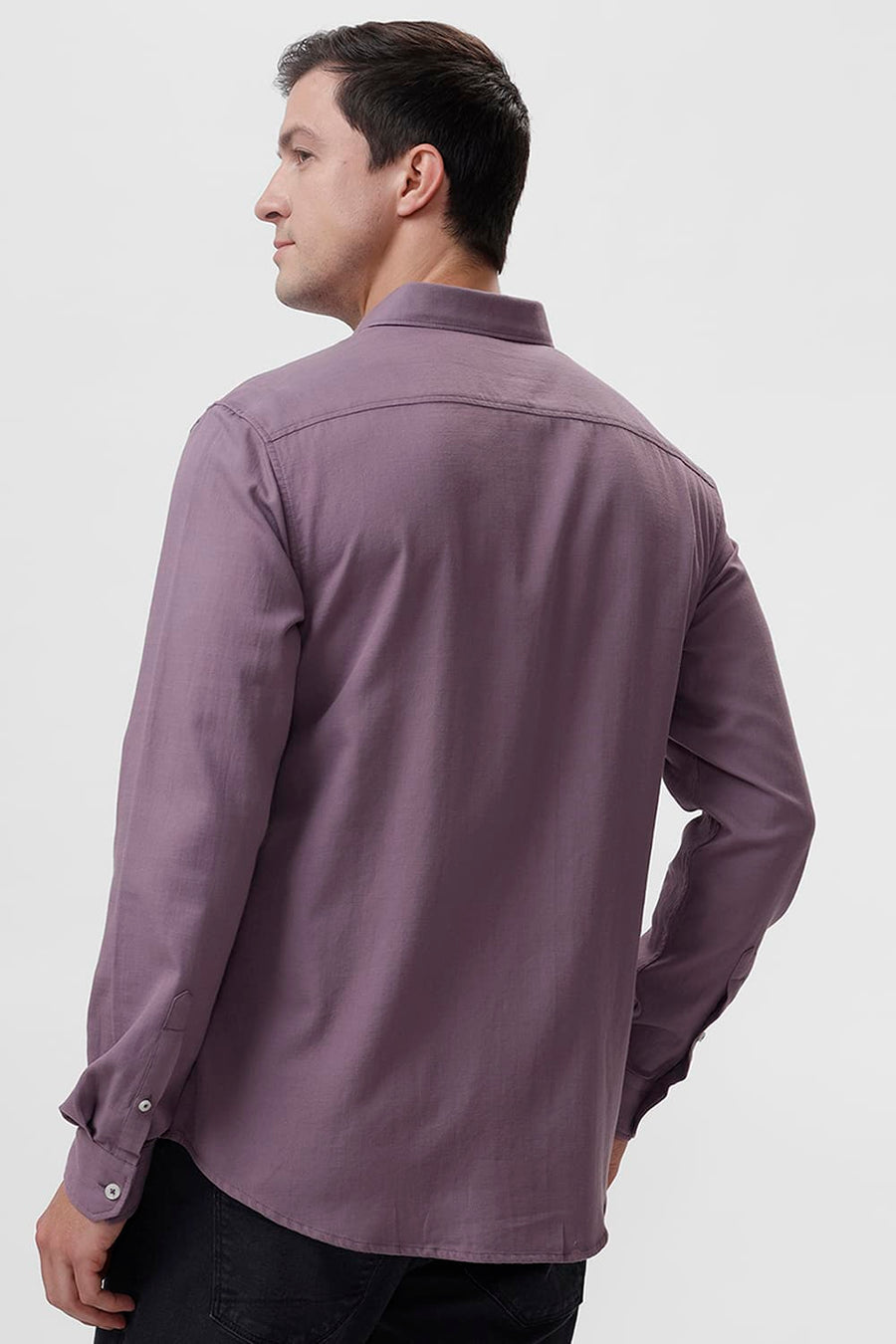 BASICS SLIM FIT DUSKY PURPLE COTTON BROKEN TWILL SHIRT