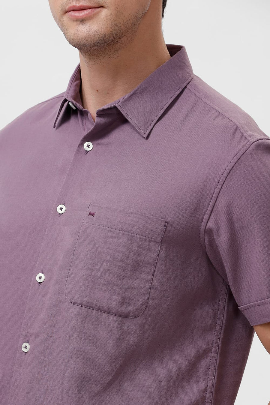 BASICS SLIM FIT DUSKY PURPLE COTTON BROKEN TWILL HALFSLEEVES SHIRT