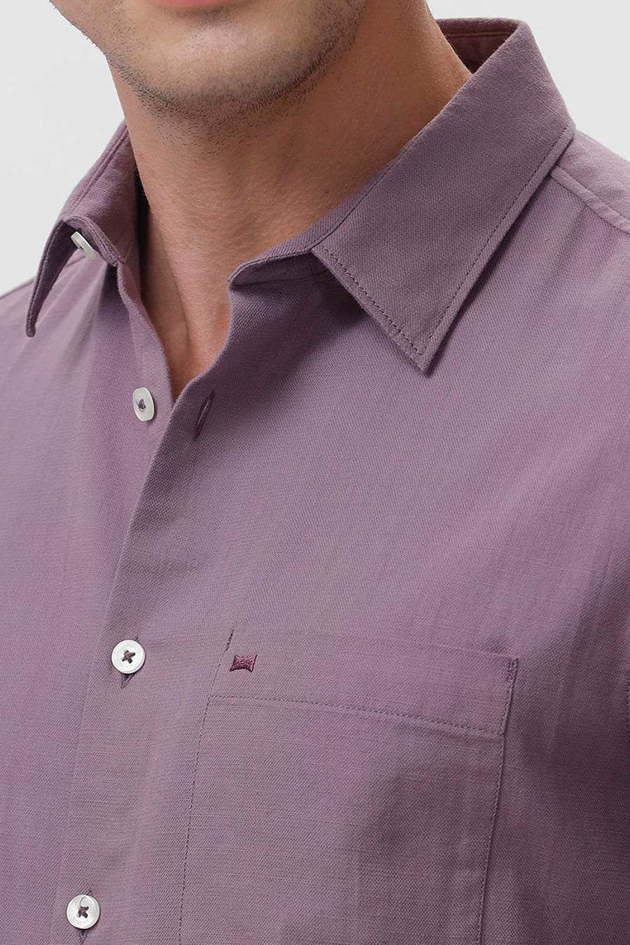 BASICS SLIM FIT DUSKY PURPLE COTTON BROKEN TWILL SHIRT