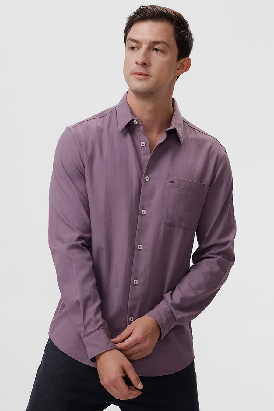 BASICS SLIM FIT DUSKY PURPLE COTTON BROKEN TWILL SHIRT