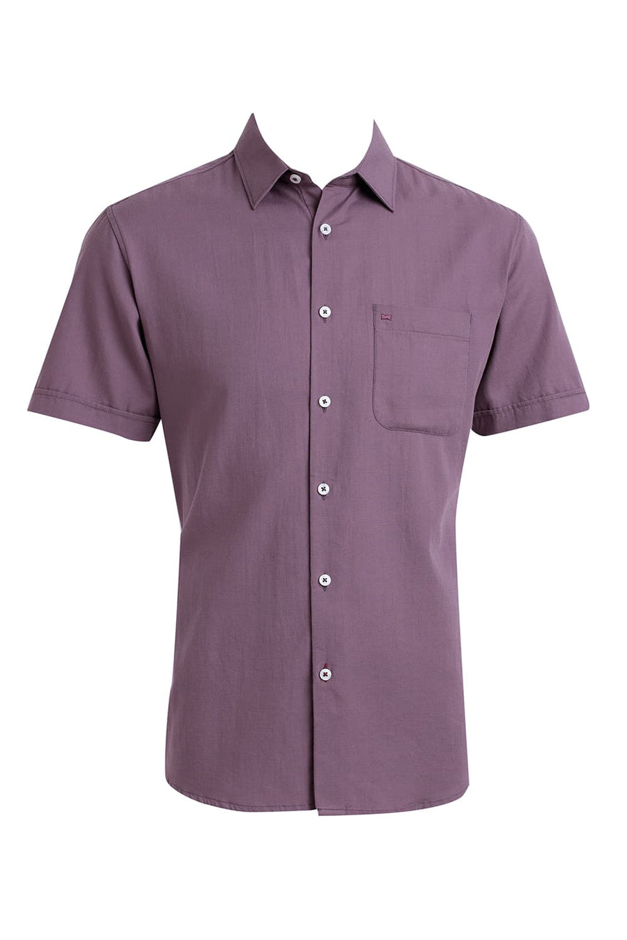 BASICS SLIM FIT DUSKY PURPLE COTTON BROKEN TWILL HALFSLEEVES SHIRT