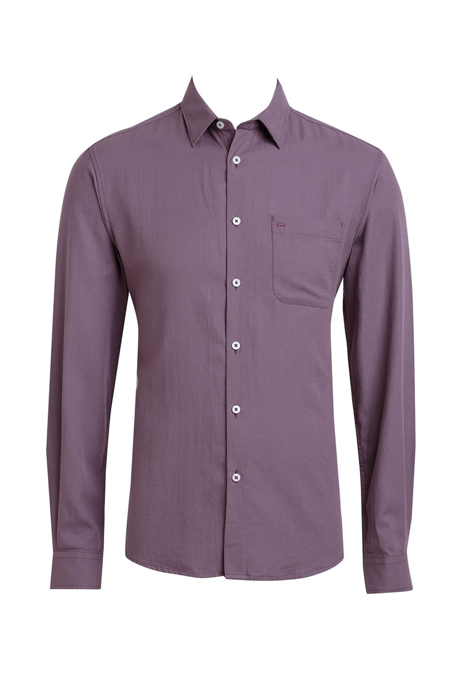 BASICS SLIM FIT DUSKY PURPLE COTTON BROKEN TWILL SHIRT