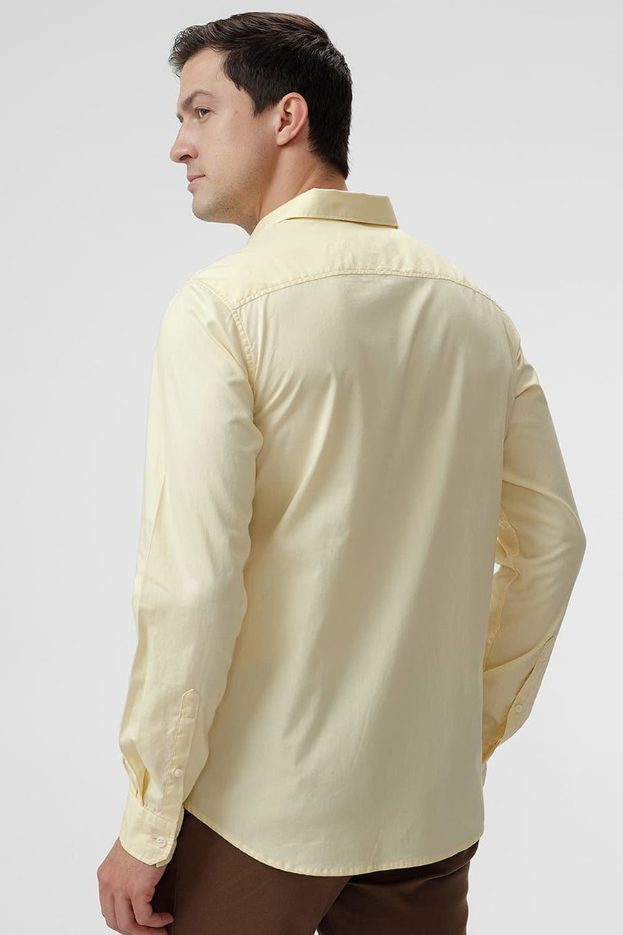 BASICS SLIM FIT PASTEL YELLOW COTTON OXFORD SHIRT