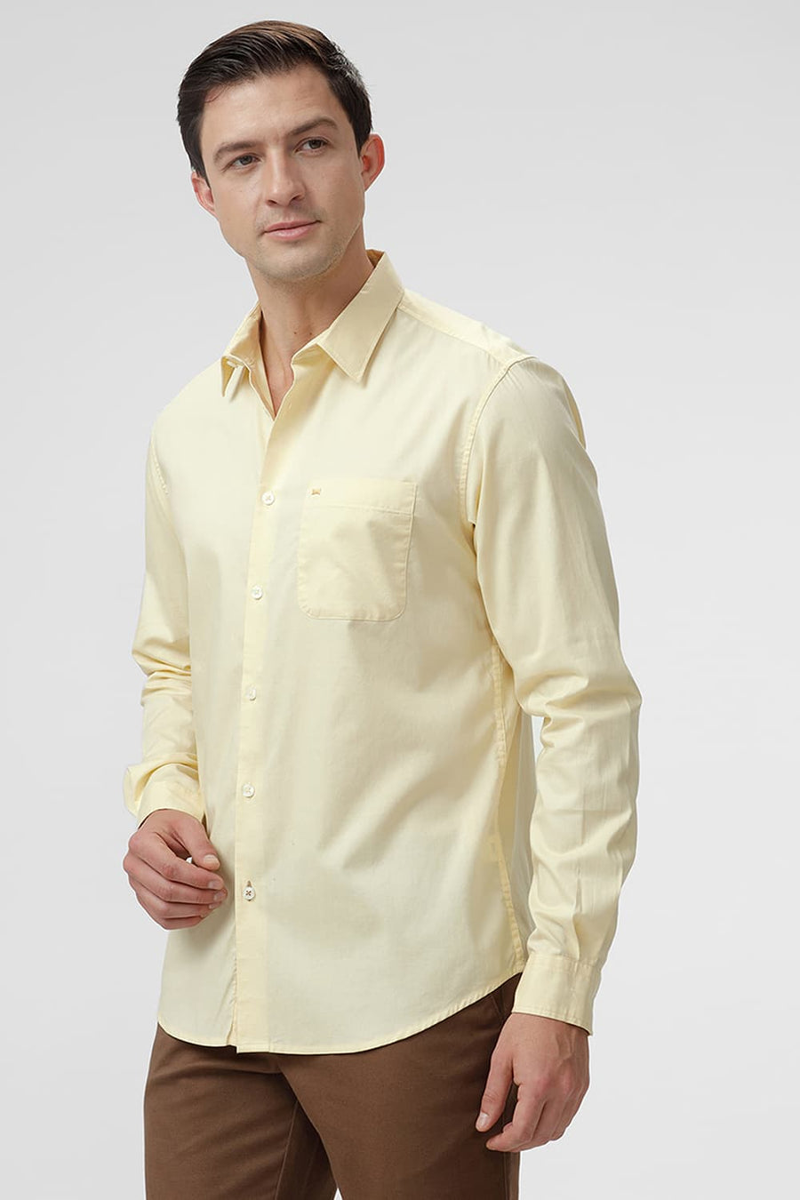 BASICS SLIM FIT PASTEL YELLOW COTTON OXFORD SHIRT