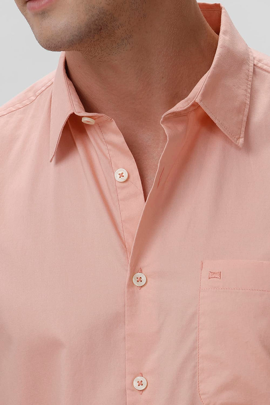 BASICS SLIM FIT PEACH MELBA COTTON OXFORD HALFSLEEVES SHIRT