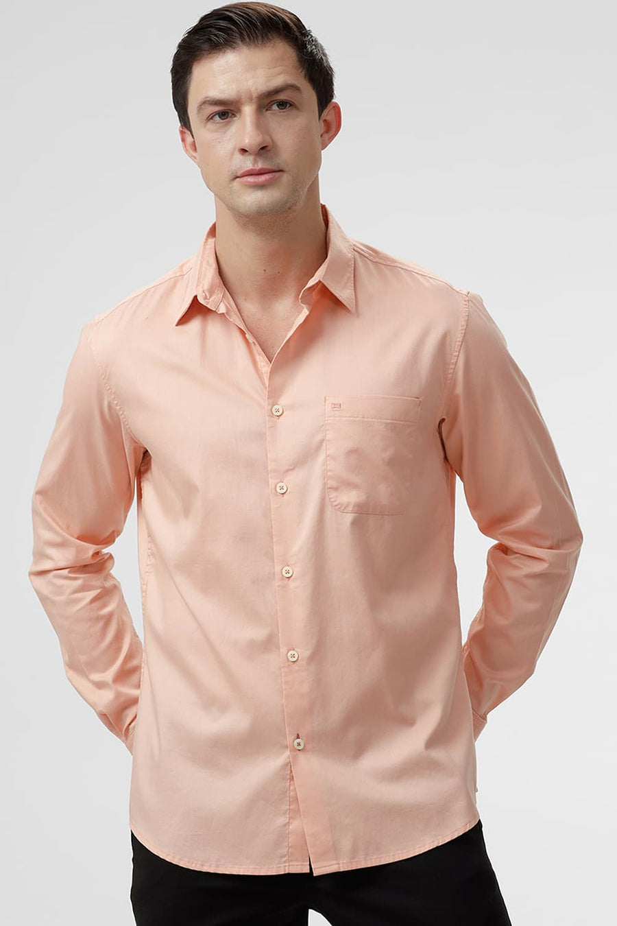 BASICS SLIM FIT PEACH MELBA COTTON OXFORD SHIRT