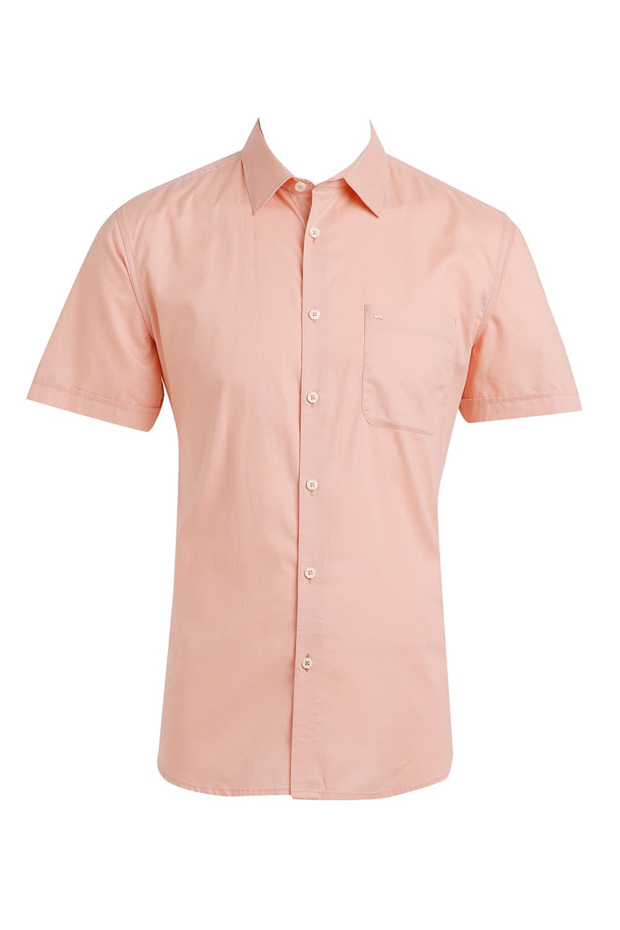 BASICS SLIM FIT PEACH MELBA COTTON OXFORD HALFSLEEVES SHIRT