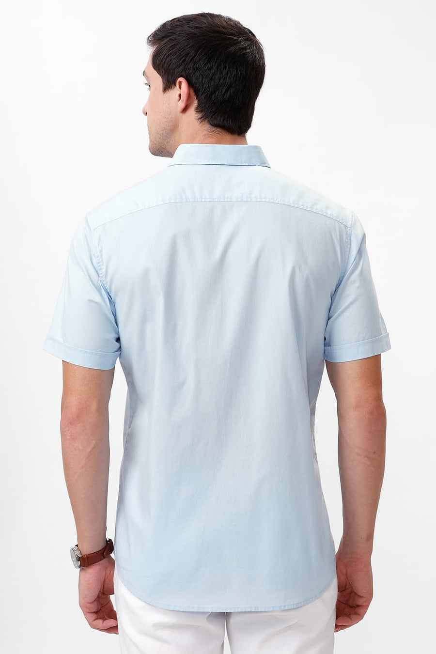 BASICS SLIM FIT SKYWAY BLUE COTTON OXFORD HALFSLEEVES SHIRT
