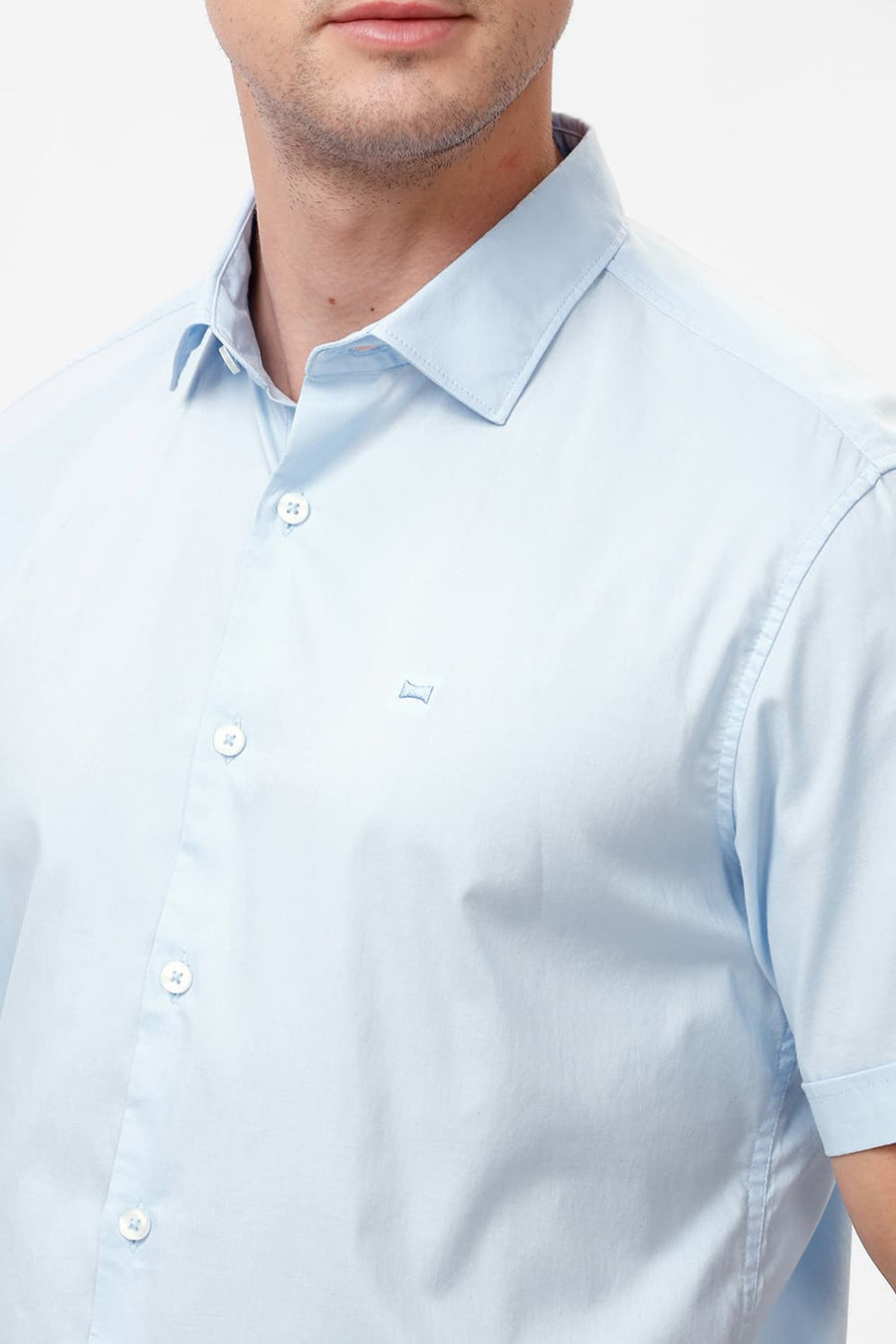 BASICS SLIM FIT SKYWAY BLUE COTTON OXFORD HALFSLEEVES SHIRT