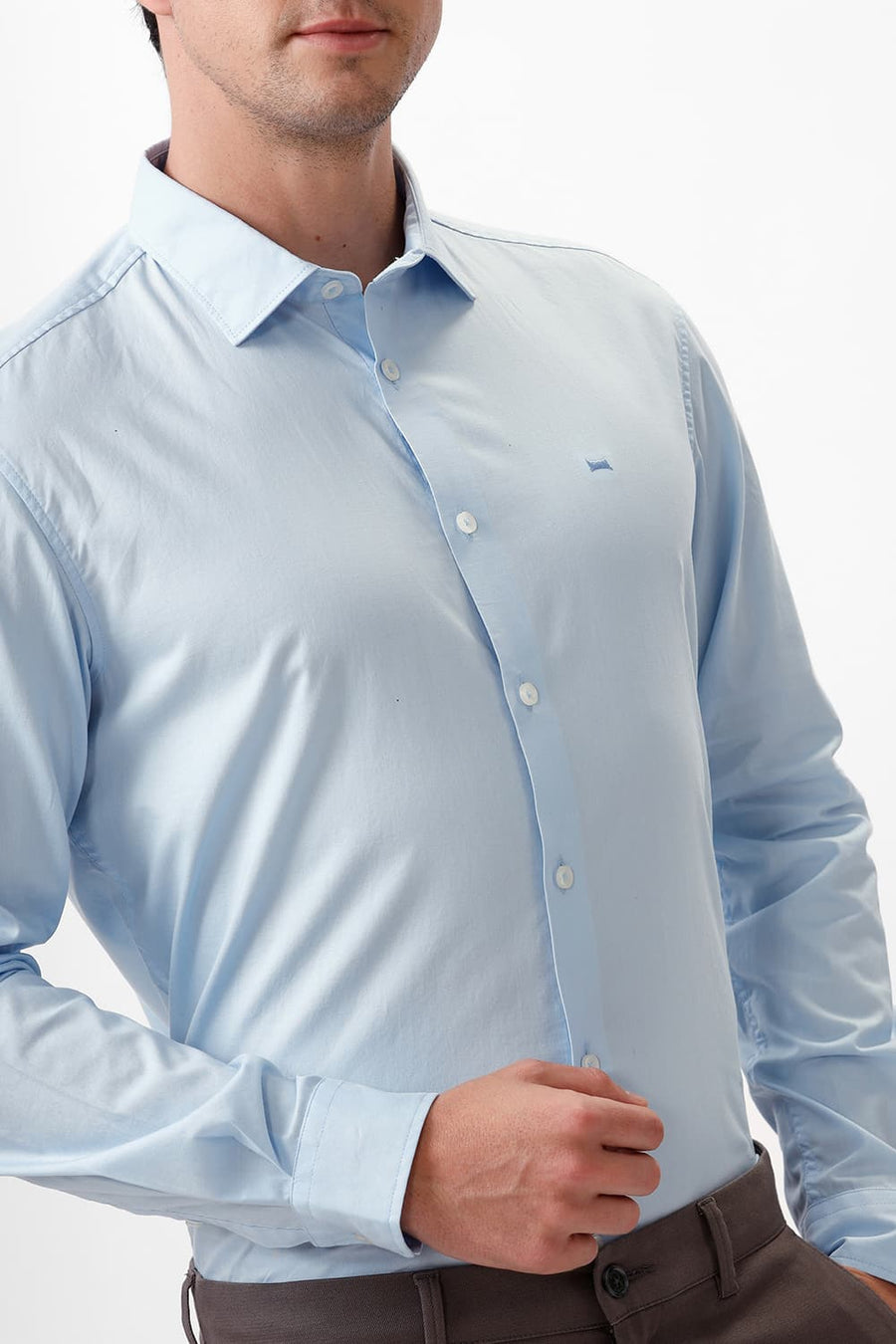 BASICS SLIM FIT SKYWAY BLUE COTTON OXFORD SHIRT