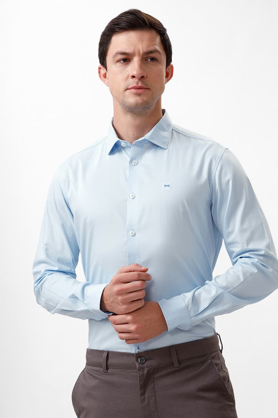 BASICS SLIM FIT SKYWAY BLUE COTTON OXFORD SHIRT