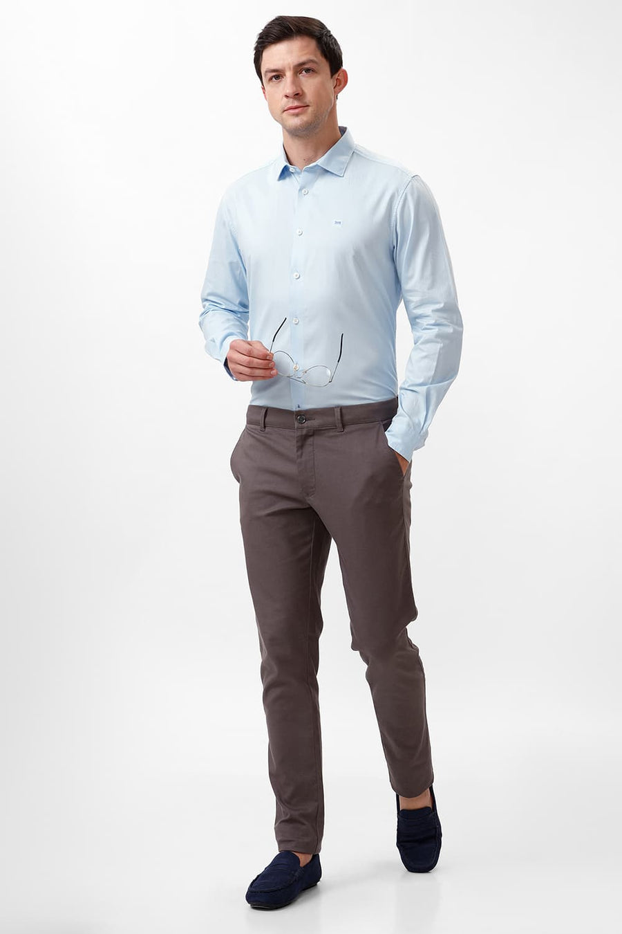 BASICS SLIM FIT SKYWAY BLUE COTTON OXFORD SHIRT