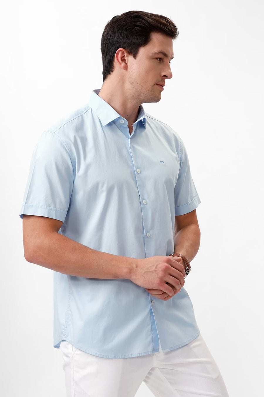 BASICS SLIM FIT SKYWAY BLUE COTTON OXFORD HALFSLEEVES SHIRT