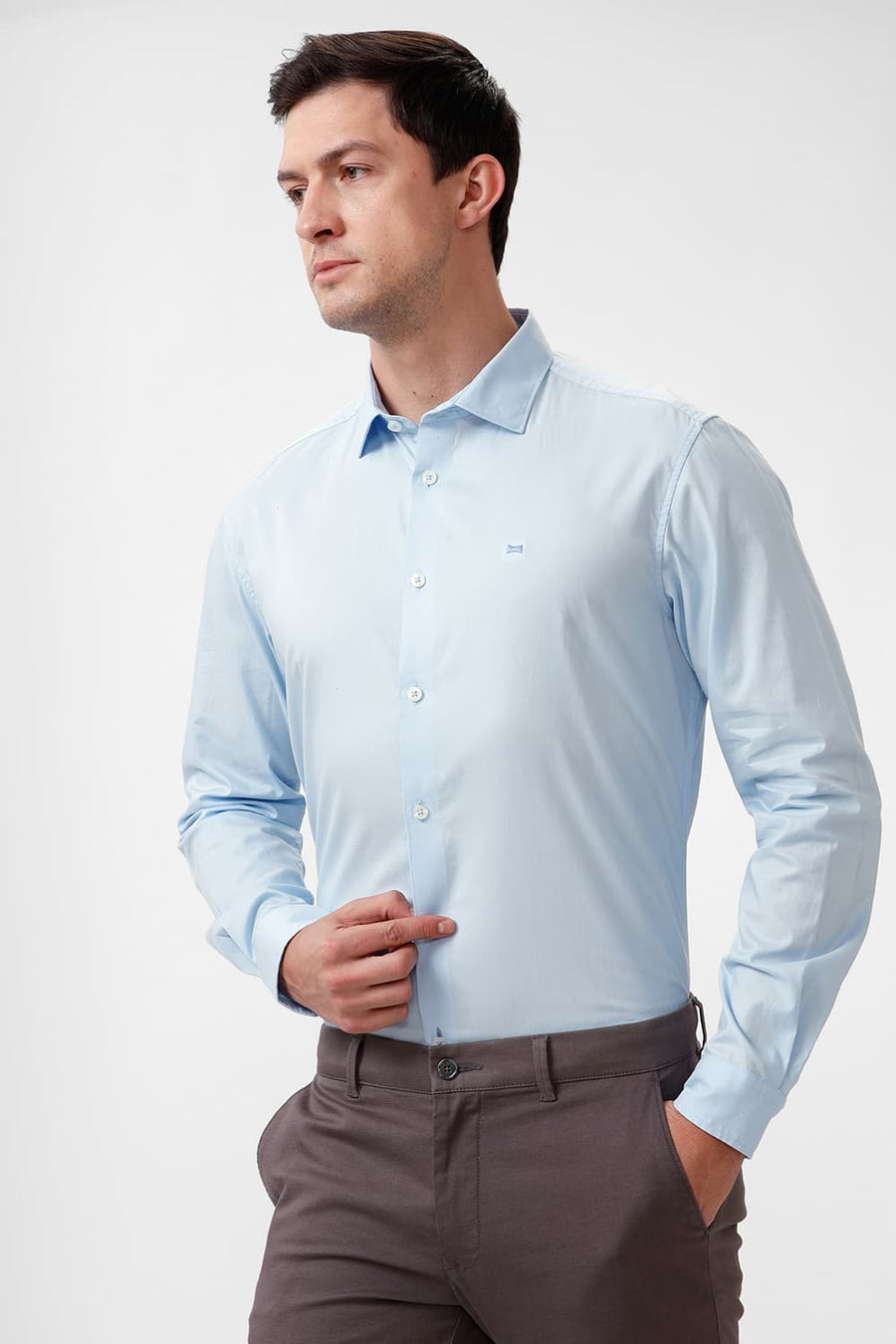 BASICS SLIM FIT SKYWAY BLUE COTTON OXFORD SHIRT