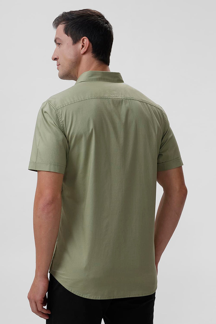 BASICS SLIM FIT SAGE GREEN COTTON OXFORD HALFSLEEVES SHIRT