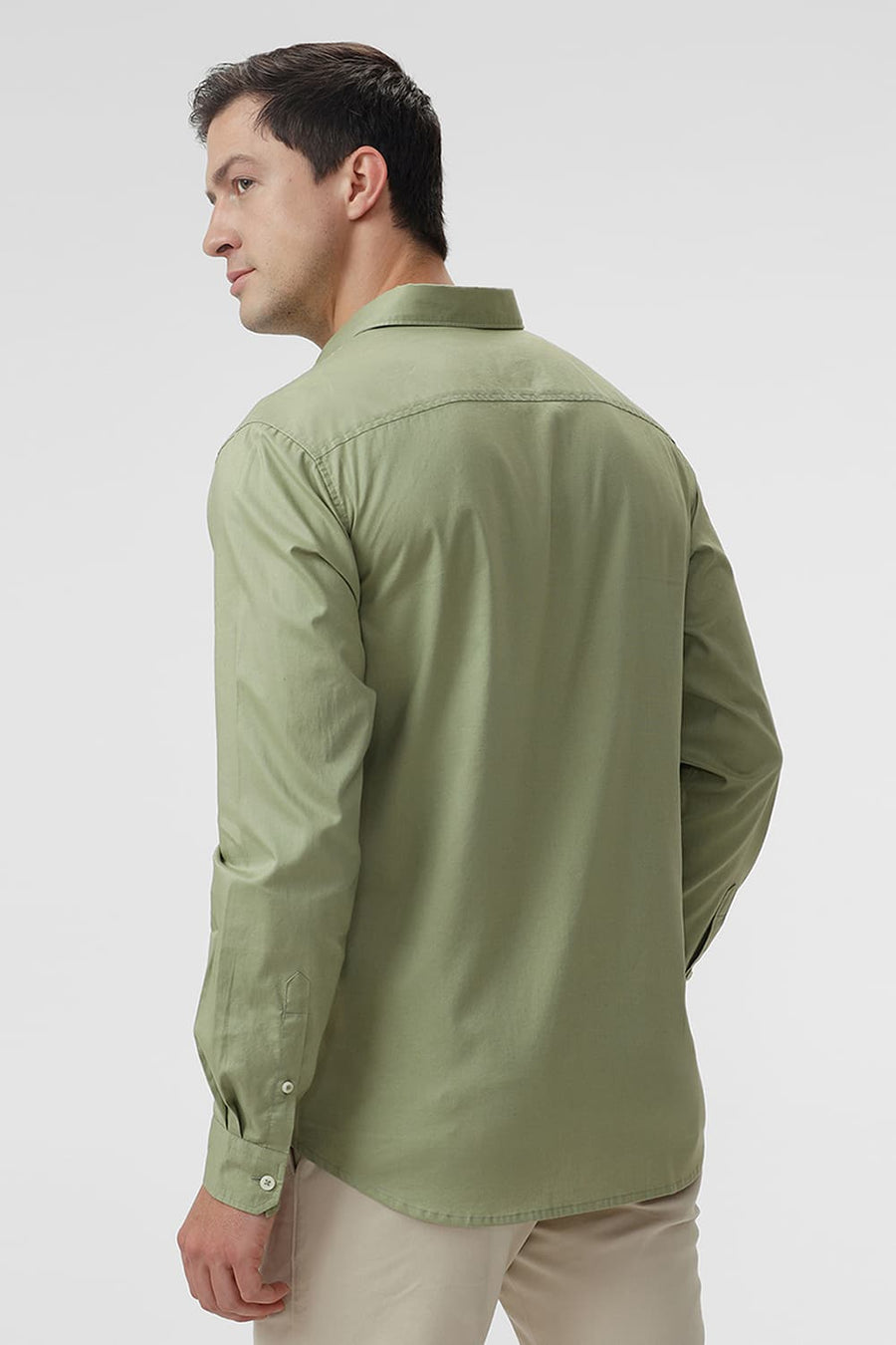 BASICS SLIM FIT SAGE GREEN COTTON OXFORD SHIRT