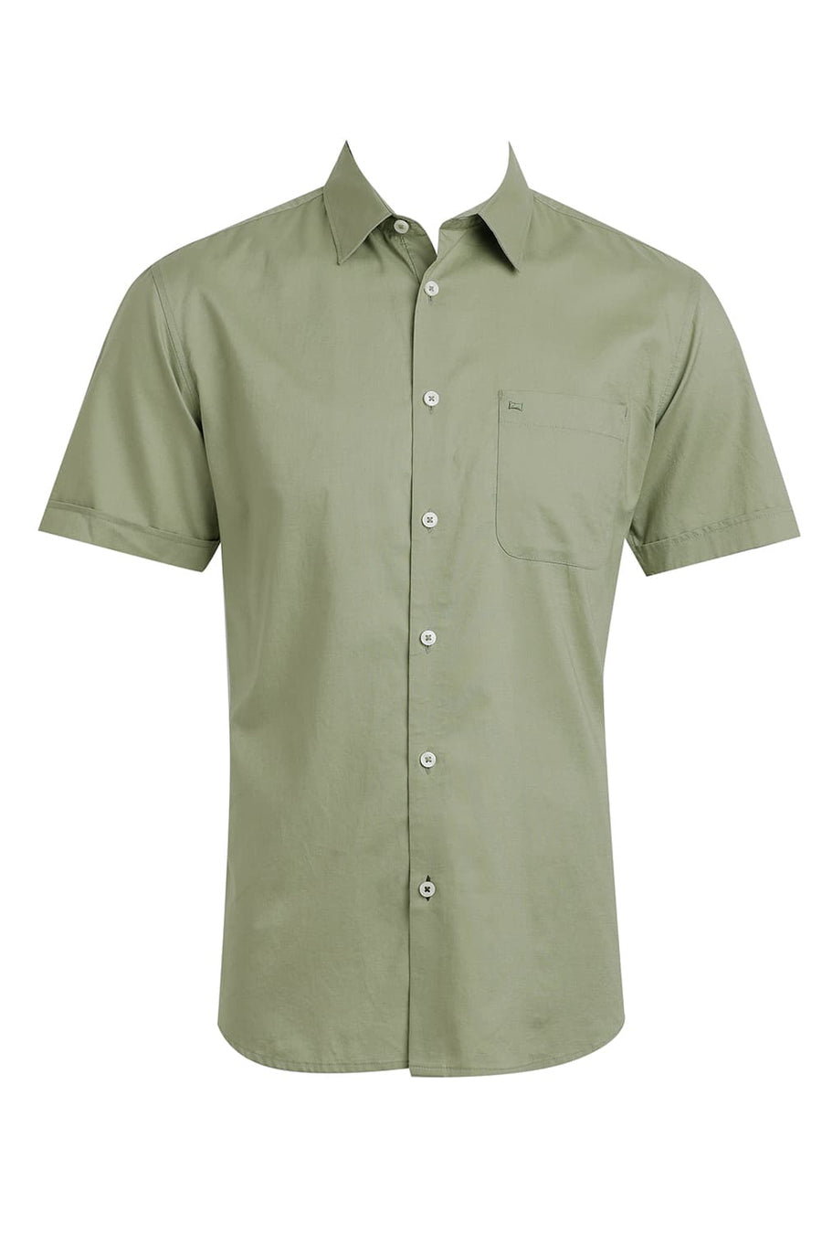BASICS SLIM FIT SAGE GREEN COTTON OXFORD HALFSLEEVES SHIRT