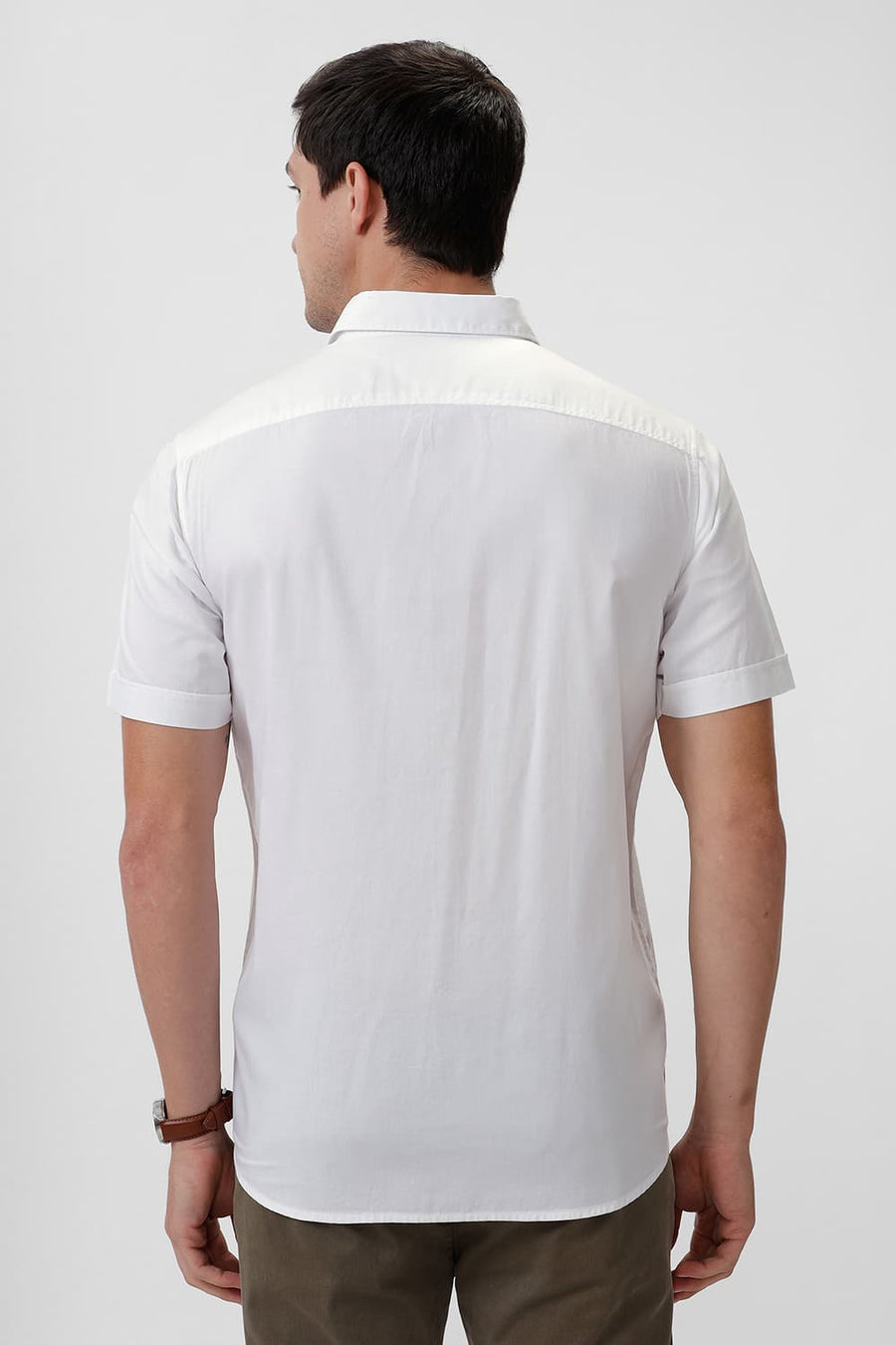 BASICS SLIM FIT BRILLIANT WHITE COTTON OXFORD HALFSLEEVES SHIRT