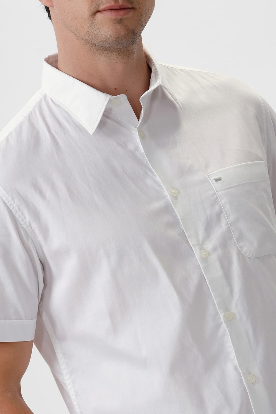 BASICS SLIM FIT BRILLIANT WHITE COTTON OXFORD HALFSLEEVES SHIRT