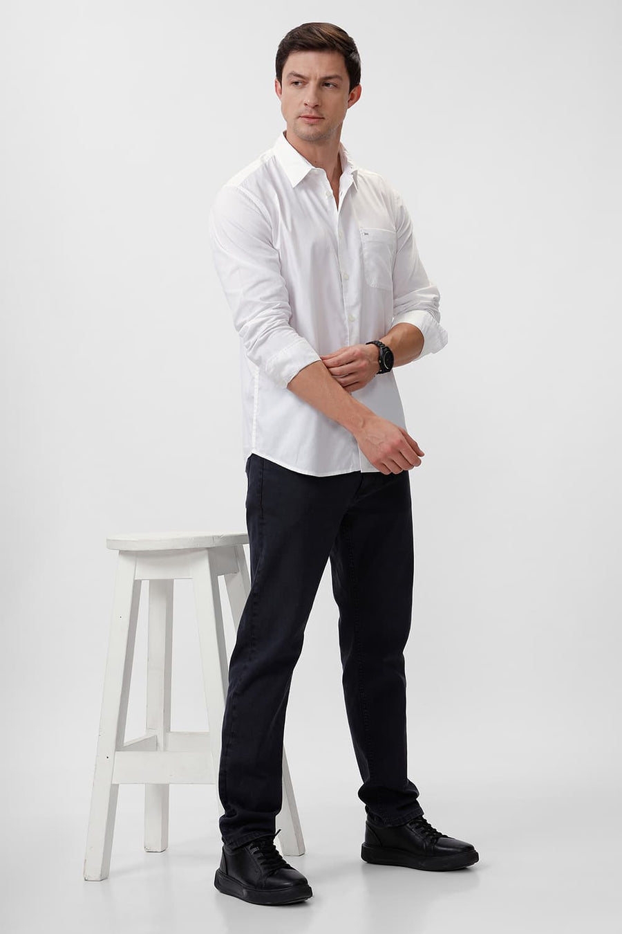 BASICS SLIM FIT BRILLIANT WHITE COTTON OXFORD SHIRT