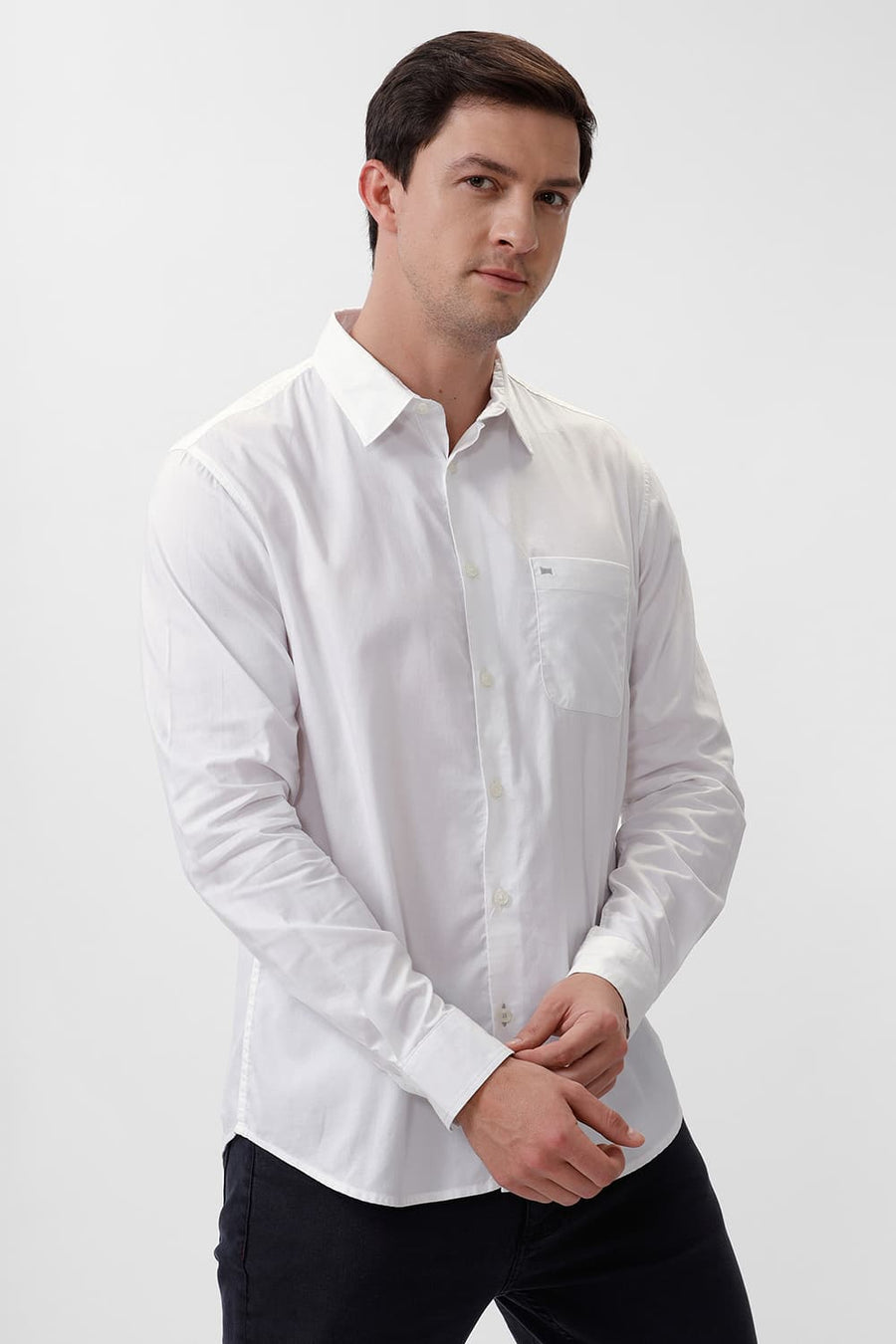 BASICS SLIM FIT BRILLIANT WHITE COTTON OXFORD SHIRT