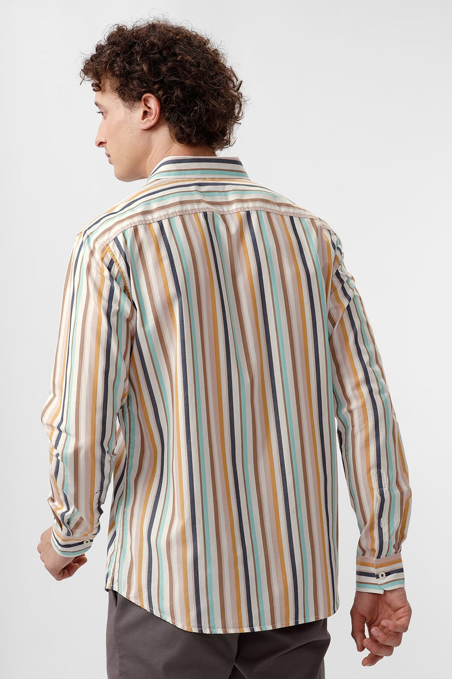 BASICS SLIM FIT AMPHORA BROWN COTTON STRIPE SHIRT