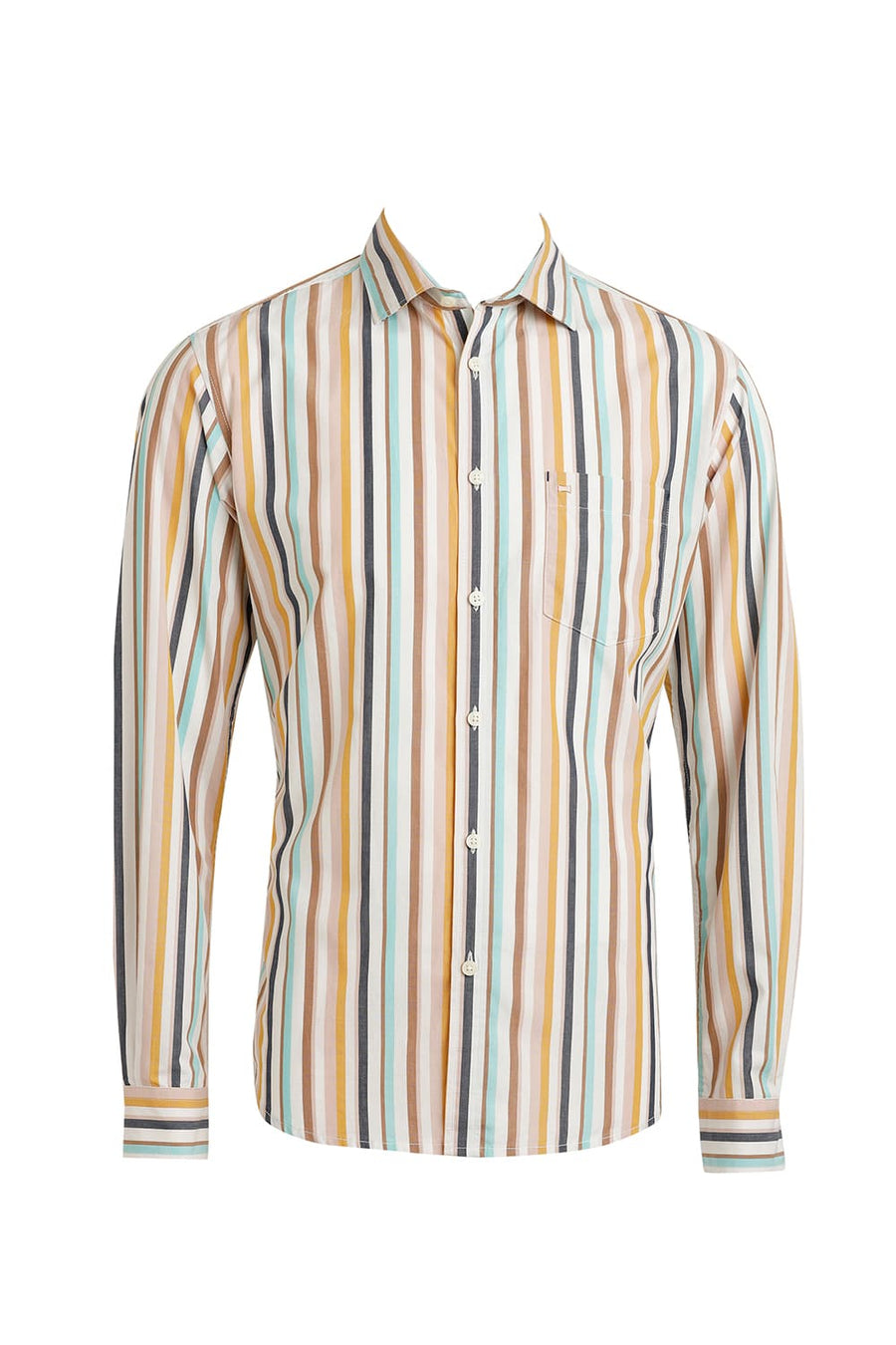BASICS SLIM FIT AMPHORA BROWN COTTON STRIPE SHIRT