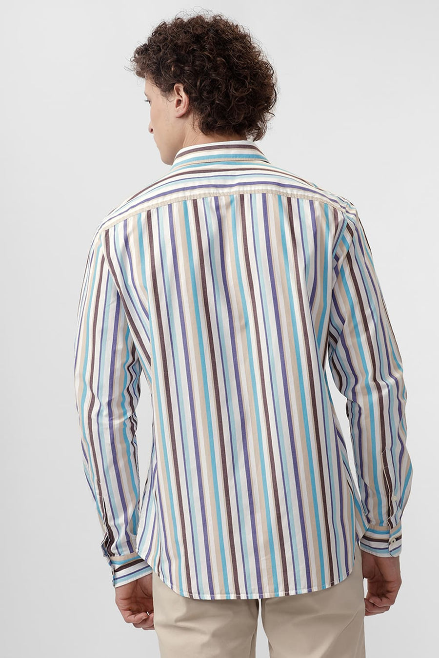 BASICS SLIM FIT SEMOLINA CREAM COTTON STRIPE SHIRT