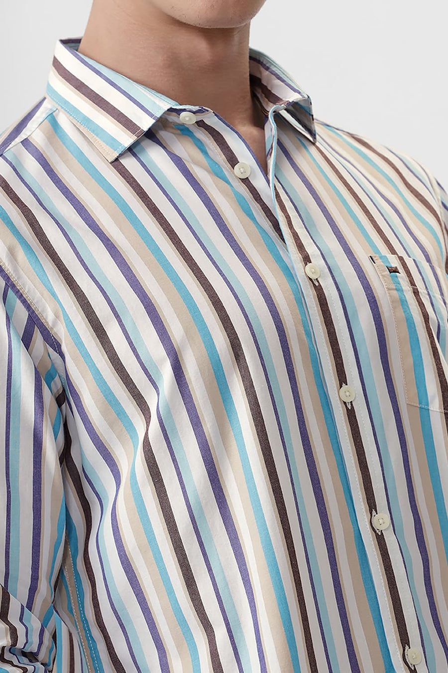 BASICS SLIM FIT SEMOLINA CREAM COTTON STRIPE SHIRT