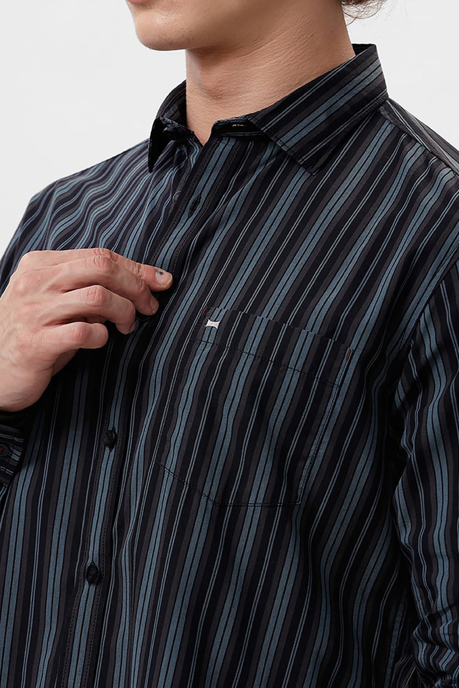 BASICS SLIM FIT GOBLIN GREEN COTTON STRIPE SHIRT