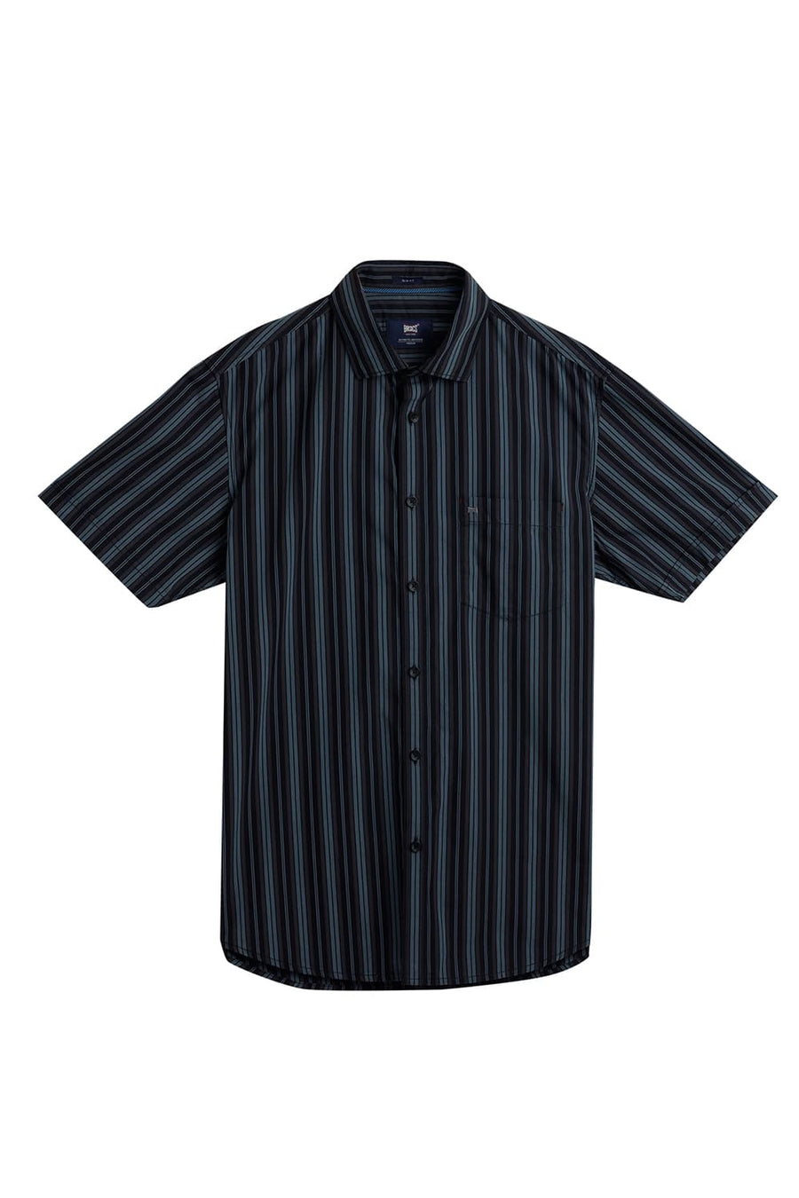 BASICS SLIM FIT GOBLIN GREEN COTTON STRIPE HALFSLEEVES SHIRT