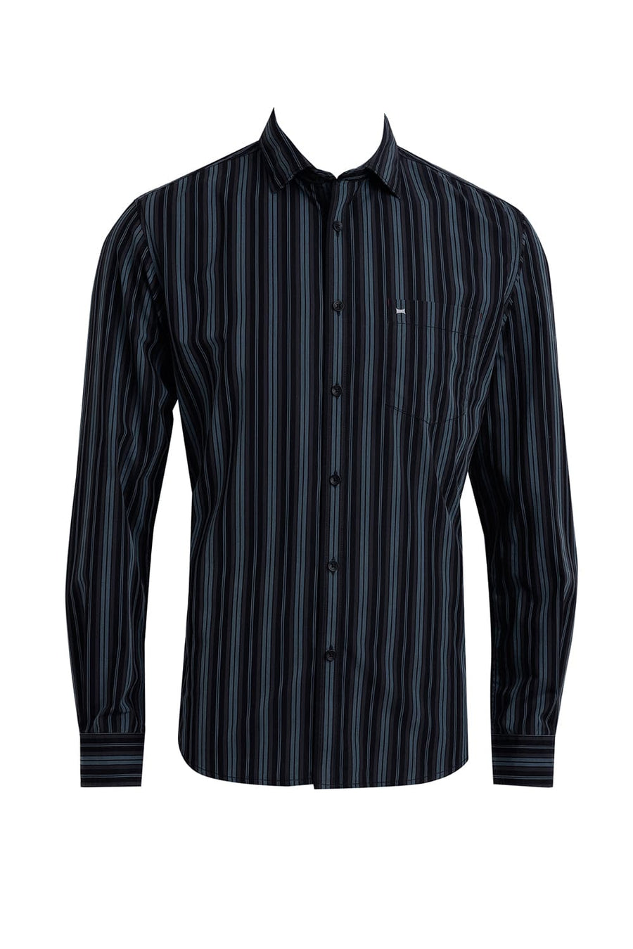 BASICS SLIM FIT GOBLIN GREEN COTTON STRIPE SHIRT