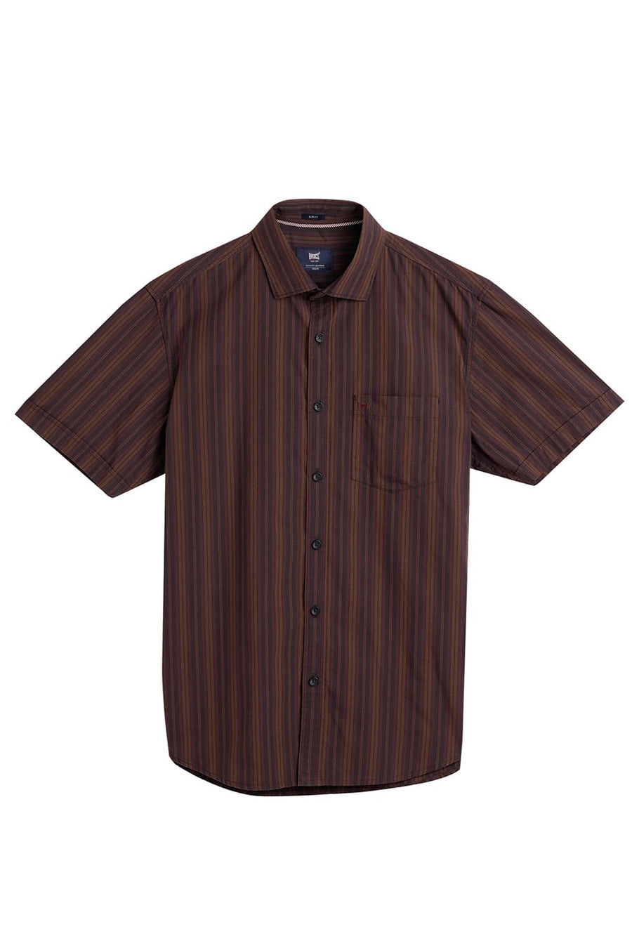 BASICS SLIM FIT OTTER BROWN COTTON STRIPE HALFSLEEVES SHIRT