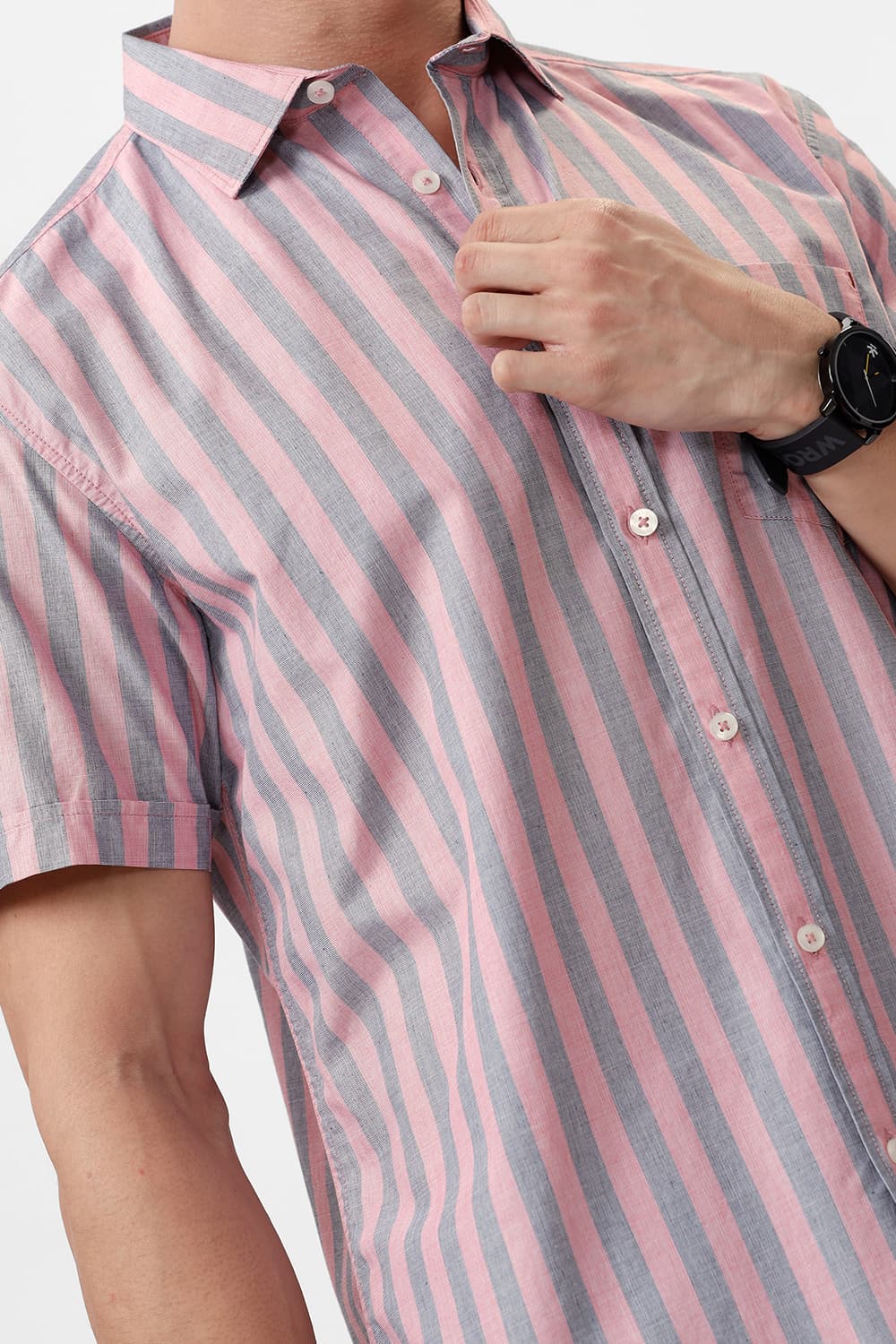 SLIM FIT COTTON STRIPE HALFSLEEVES SHIRT