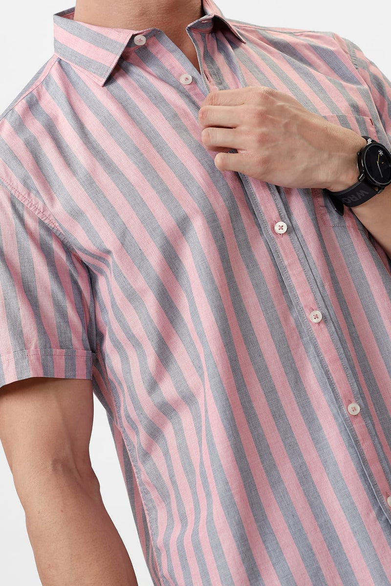 SLIM FIT COTTON STRIPE HALFSLEEVES SHIRT