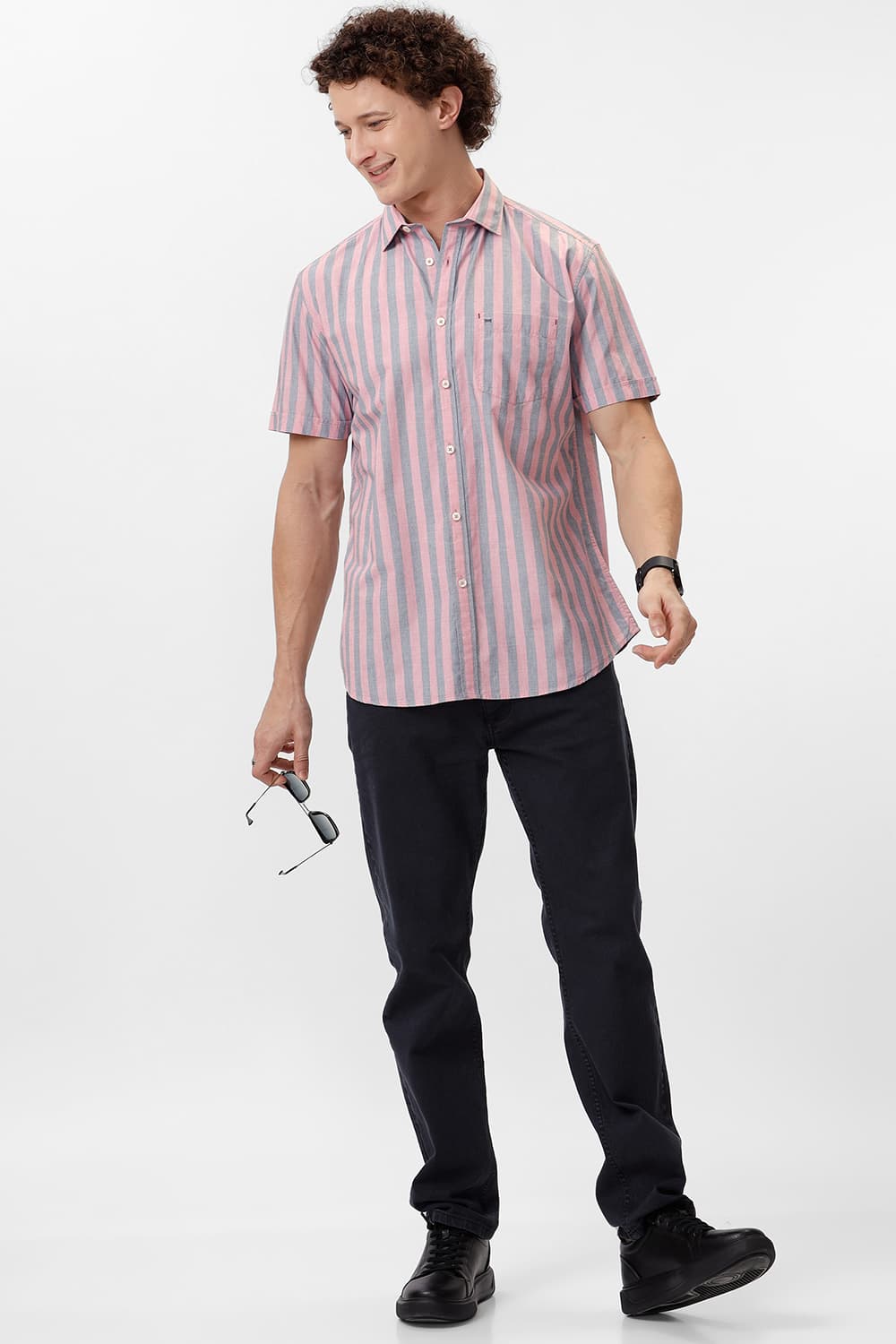SLIM FIT COTTON STRIPE HALFSLEEVES SHIRT