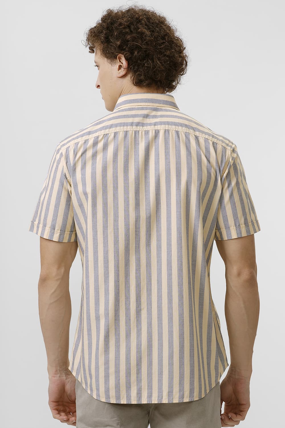 SLIM FIT COTTON STRIPE HALFSLEEVES SHIRT