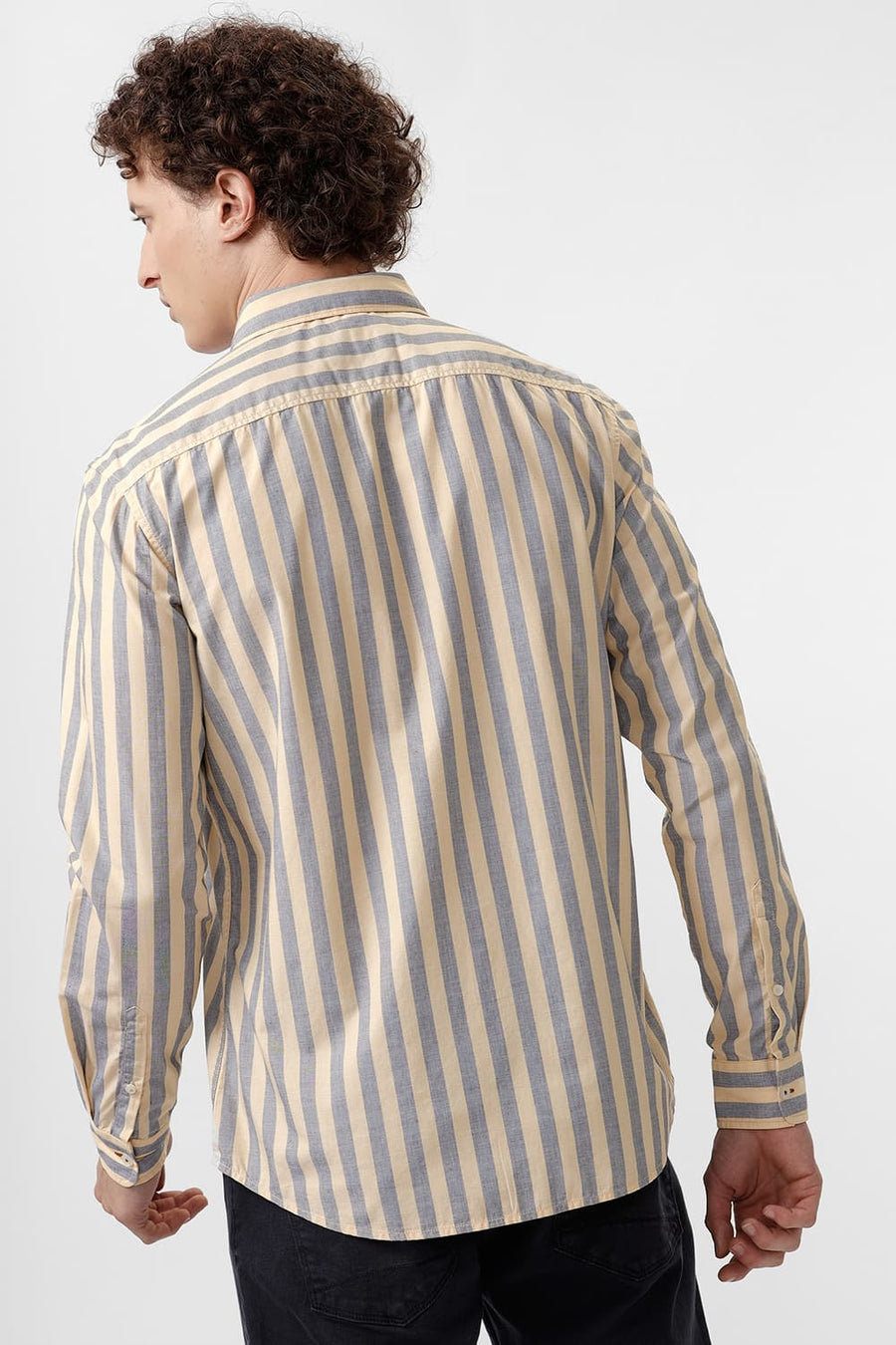 BASICS SLIM FIT IMPALA YELLOW COTTON STRIPE SHIRT