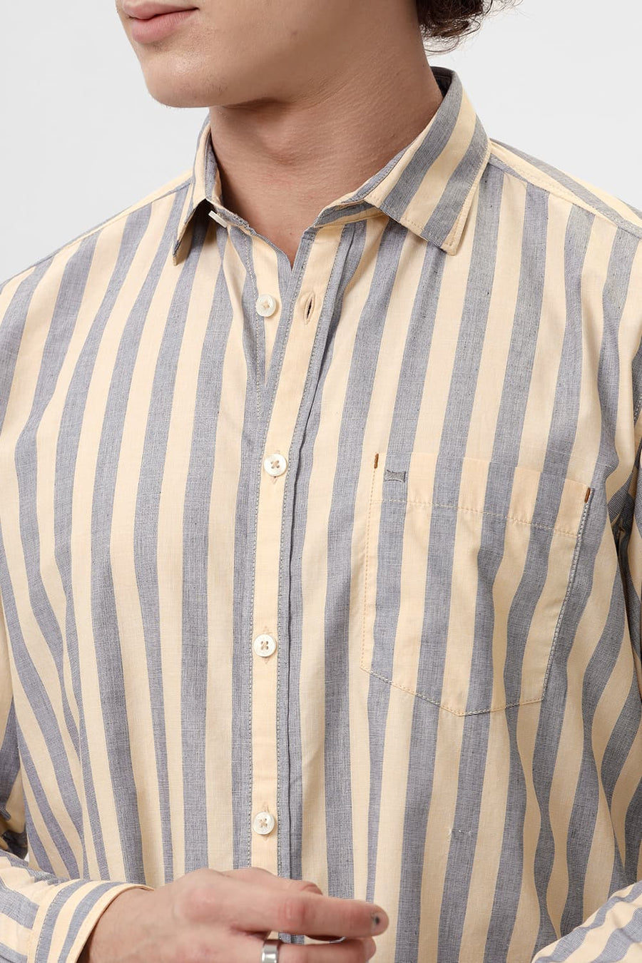 BASICS SLIM FIT IMPALA YELLOW COTTON STRIPE SHIRT