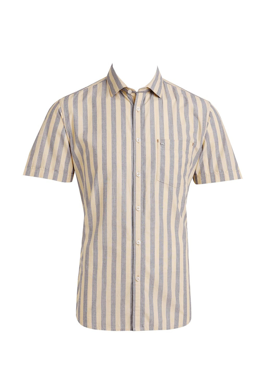 BASICS SLIM FIT IMPALA YELLOW COTTON STRIPE HALFSLEEVES SHIRT