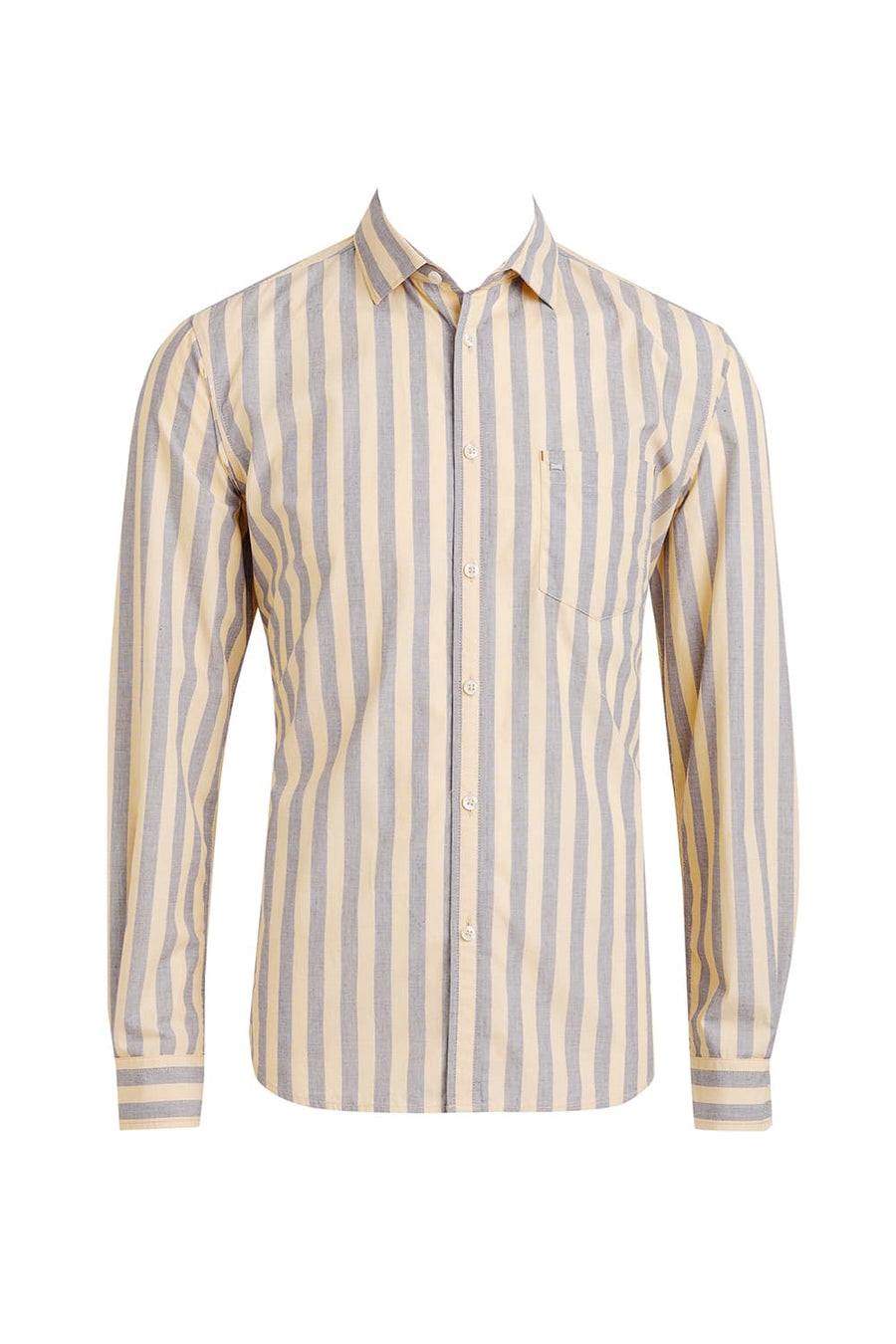 BASICS SLIM FIT IMPALA YELLOW COTTON STRIPE SHIRT