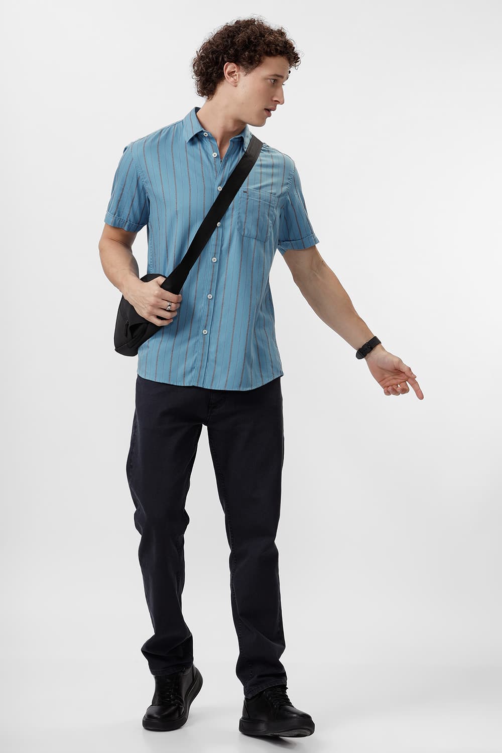 SLIM FIT COTTON GRINDLE STRIPE HALFSLEEVES SHIRT