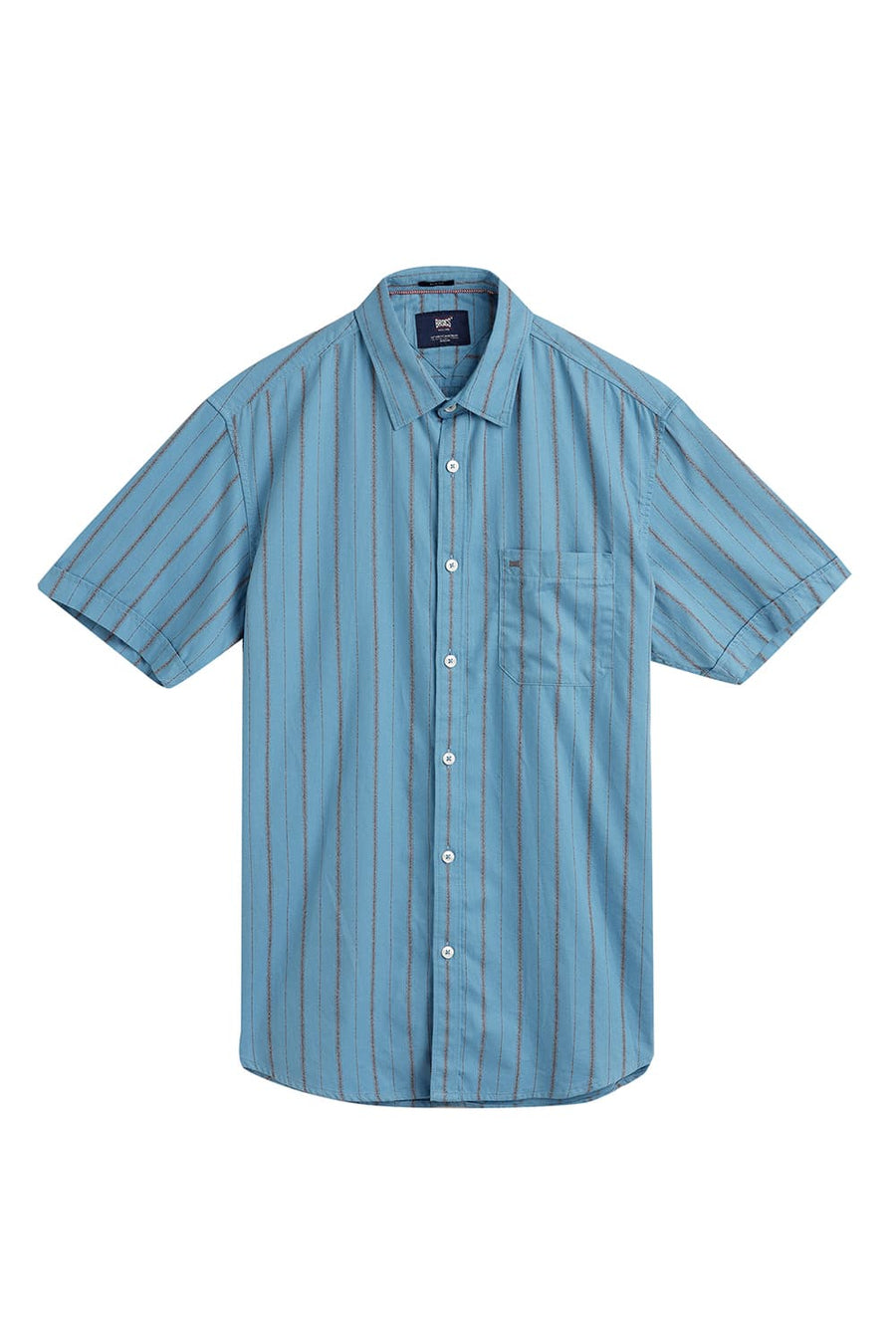 BASICS SLIM FIT NIAGARA BLUE COTTON GRINDLE STRIPE HALFSLEEVES SHIRT