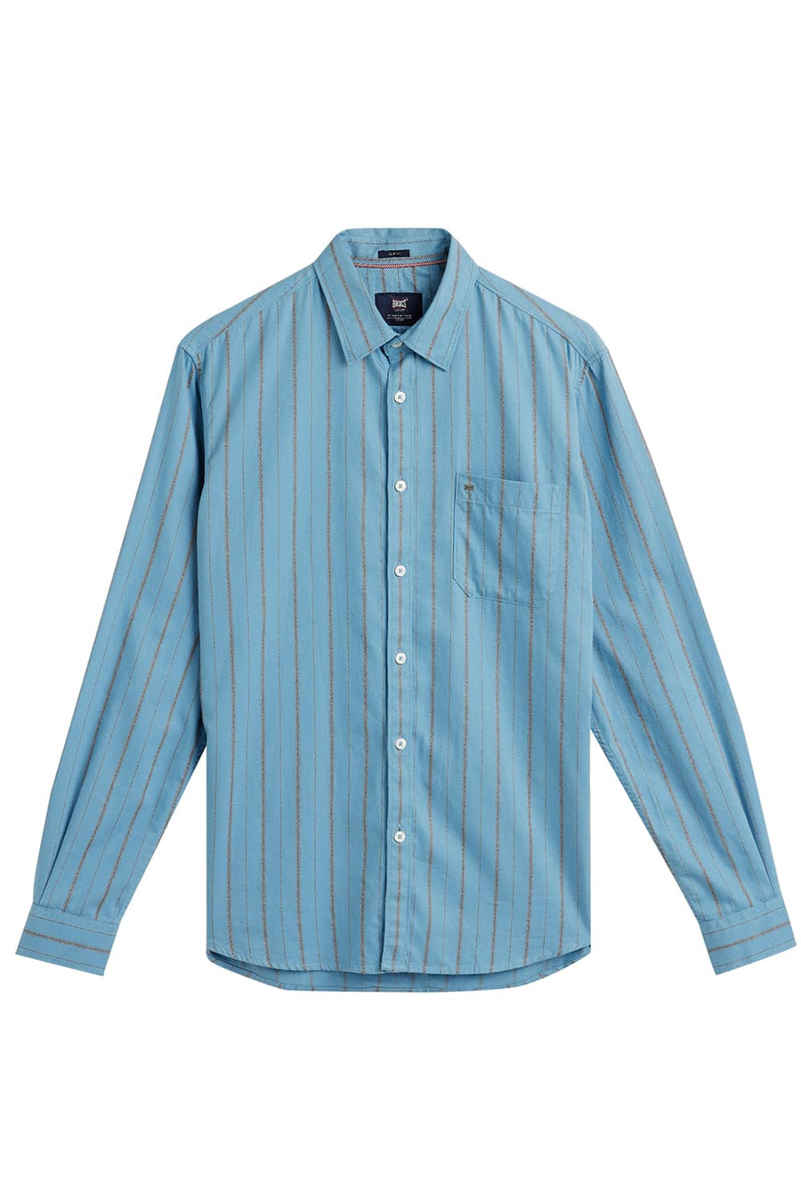 BASICS SLIM FIT NIAGARA BLUE COTTON GRINDLE STRIPE SHIRT