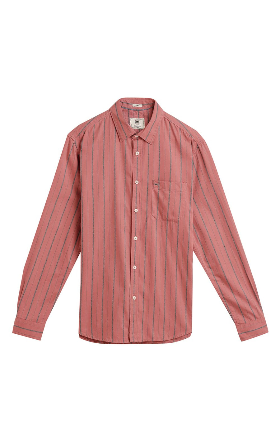 BASICS SLIM FIT BRICK ROSE COTTON GRINDLE STRIPE SHIRT