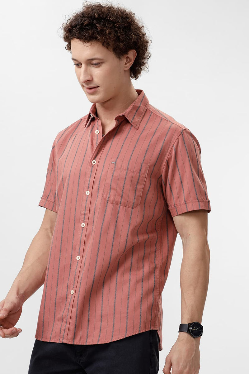 SLIM FIT COTTON GRINDLE STRIPE HALFSLEEVES SHIRT