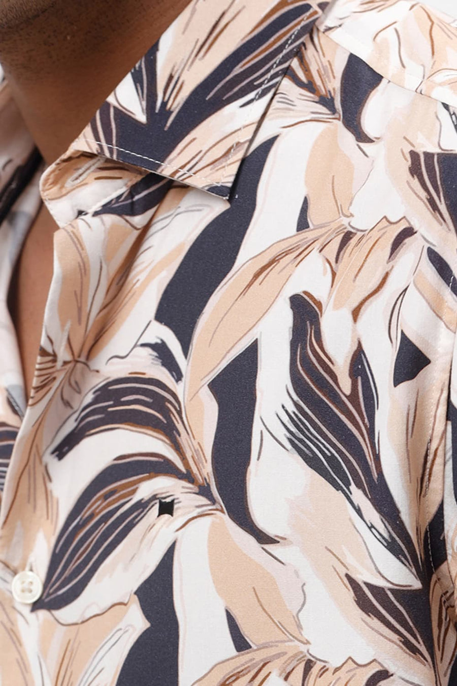 BASICS SLIM FIT BEIGE SAND COTTON VISCOSE DIGITAL PRINTED SHIRT