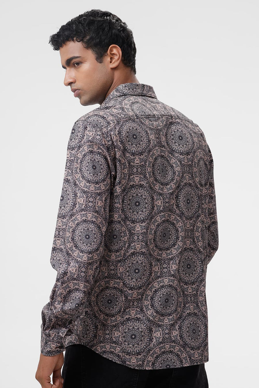 BASICS SLIM FIT NAVY BLAZER COTTON VISCOSE DIGITAL PRINTED SHIRT