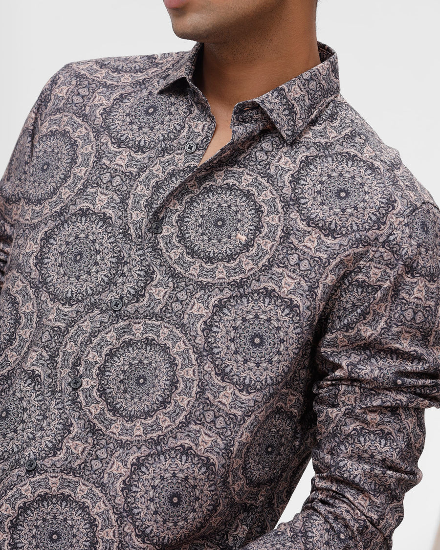 BASICS SLIM FIT NAVY BLAZER COTTON VISCOSE DIGITAL PRINTED SHIRT